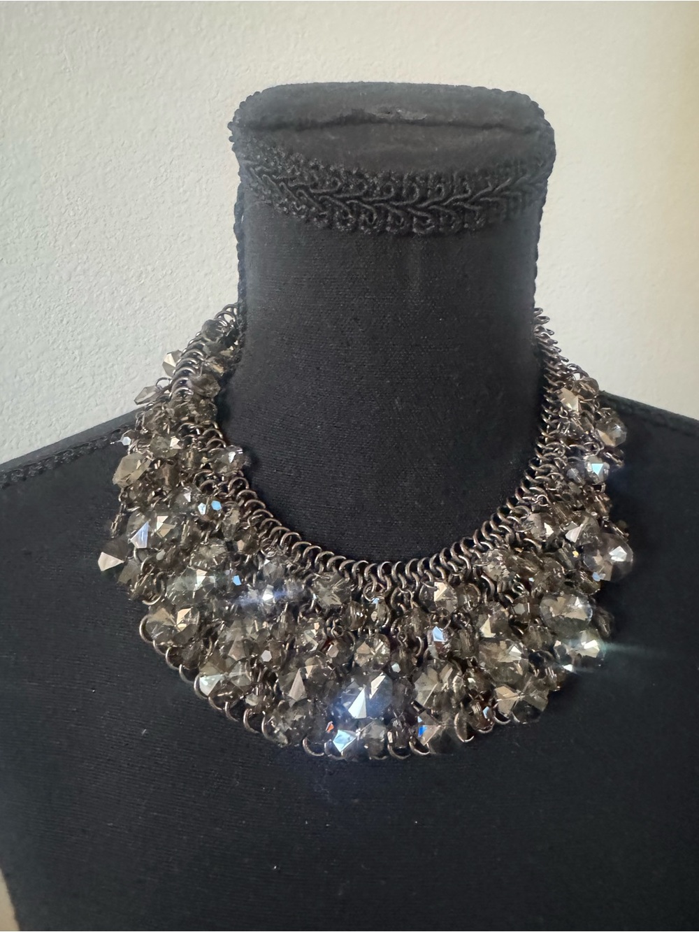 Natasha Couture Smoky Crystal Cluster Collar Necklace